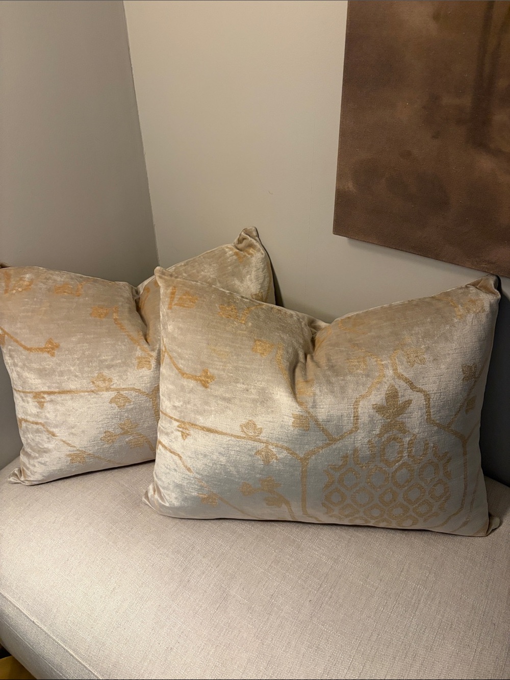 Restoration Hardware Elegant Gold-Patterned Decorative Throw Pillow - Home Accen